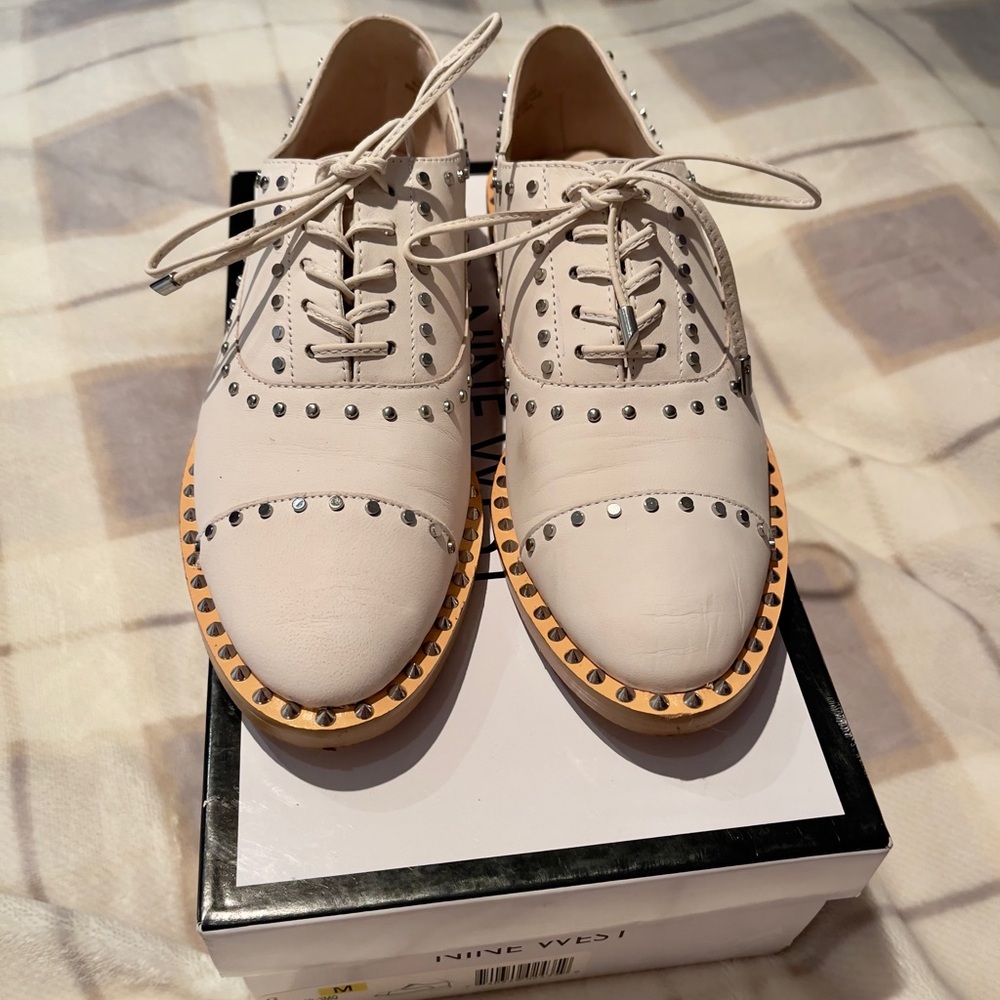 Nine West Beige Studded Oxfords